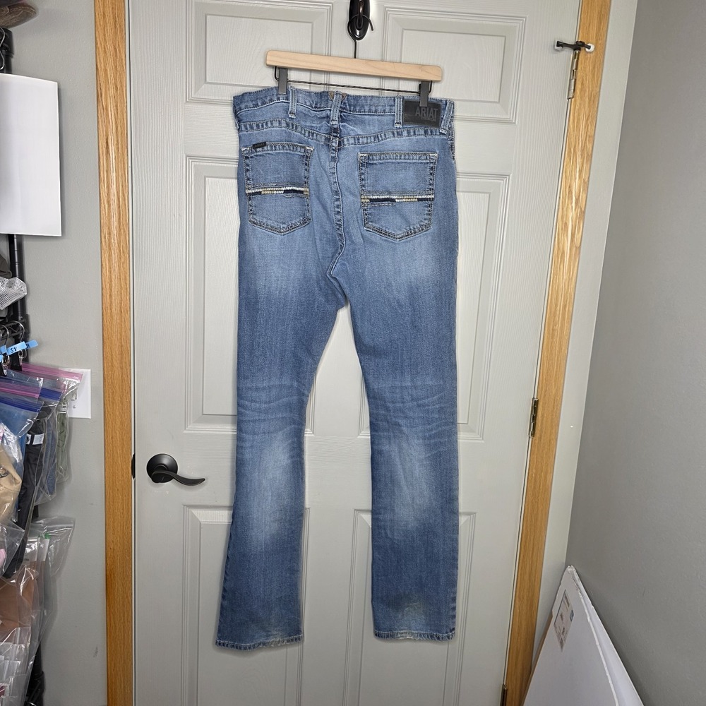 Ariat Mens M4 Boot Cut Jeans Blue Distressed Stone Wash Mid Rise Denim 38/38 - Picture 5 of 9